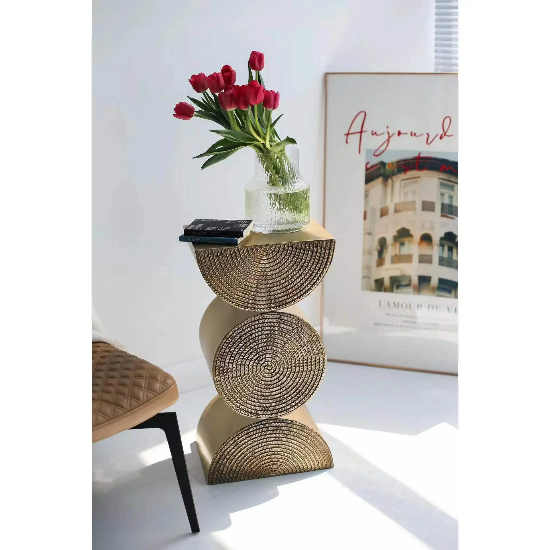 Retro Sofa Side Table Living Room Coffee Table Metal Gold Wheat Ear Side Tables Home Decoration New дизайнерская мебель image 2