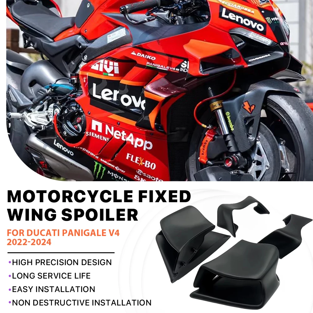 

Motorcycle Fixed Wind Wing GP ABS Matte Black Spoiler winglet Side Cover For Ducati Panigale V4 V4S V4R 2022-2024 Accessories