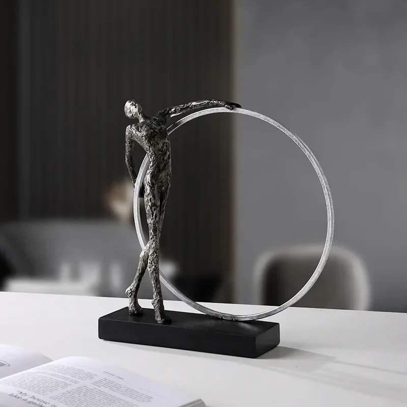 Gymnastic Dance Figures Sculpture Desk Decoration Crafts Iron Circle Gymnastics Abstract Characters Statue Room Aesthetic Decor