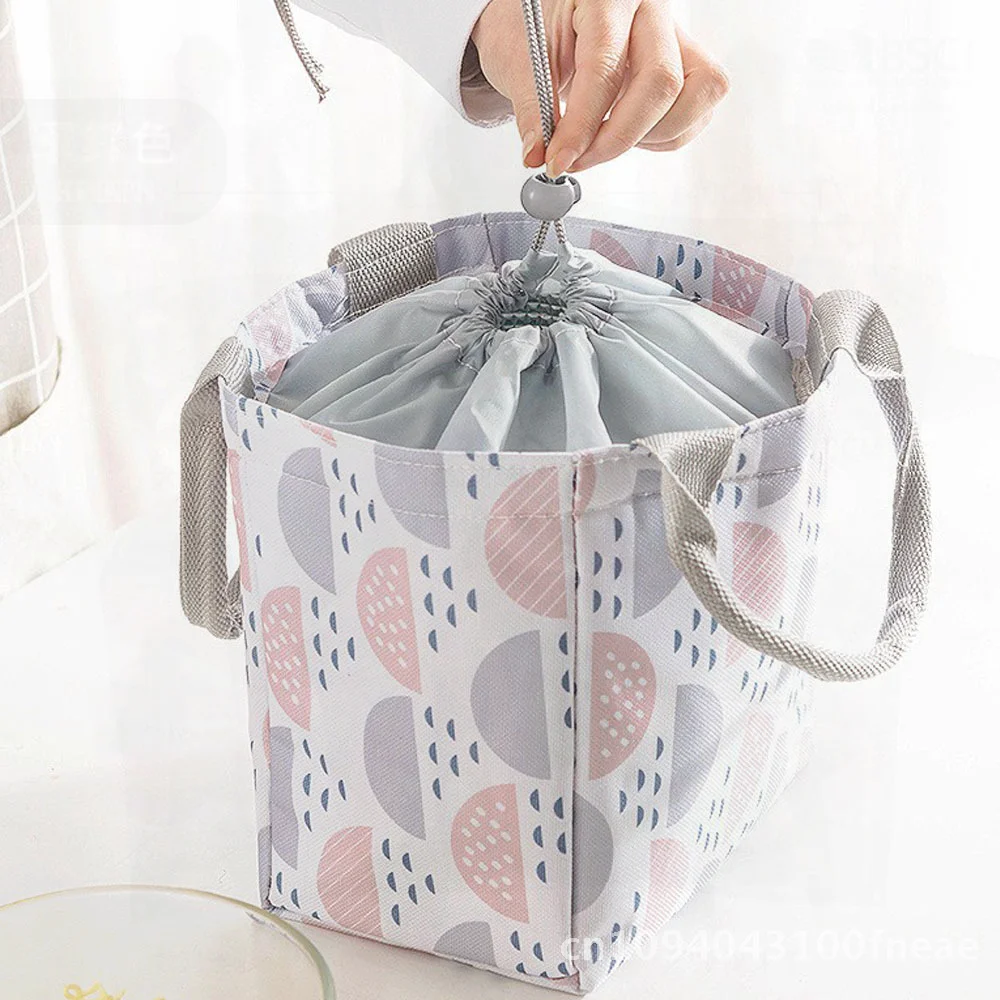 

Korean-Style Thickened Drawstring Lunch Bag Portable Insulated Cotton Linen Student Couple Hand Carry Lunch Box Bag Various