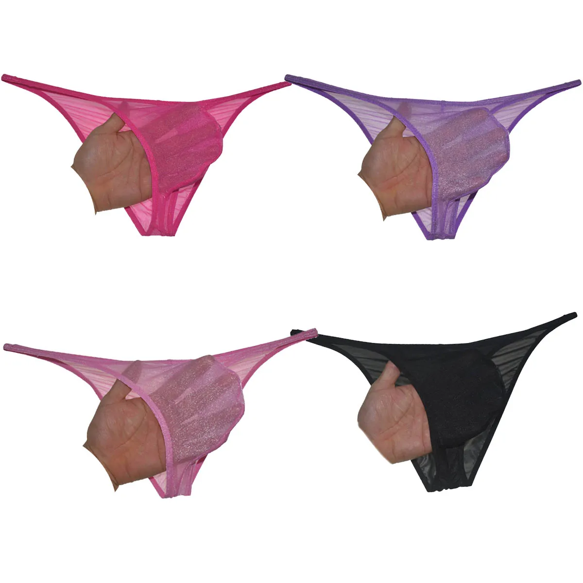 Sexy Mens Sheer Organdy Half Hip Briefs See-through Thongs Pouch Mini Bikini Tangas Breathable Underwear Sissy Panties Lingerie