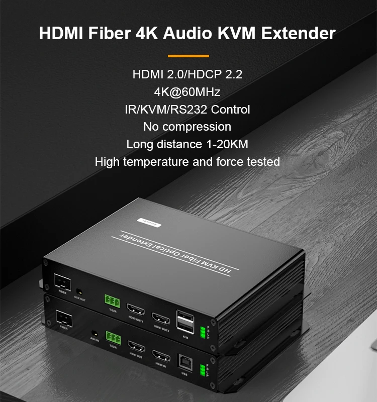 Definição do apoio 4k @ 60hz do extensor da fibra ótica de pway hdmi até 20km com extensor profissional do vídeo da transmissão bidirecional