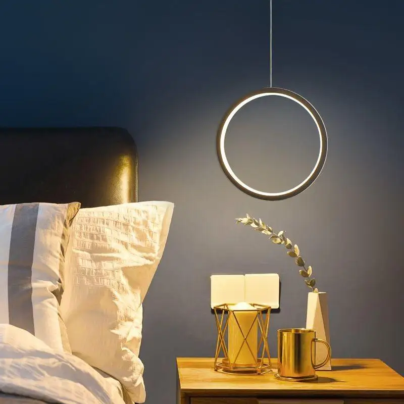 

White LED Chandelier Lights Round Ring Pendant Lamp Home Furnishing lighting Black Bedside lamp Wall lamp decorative light