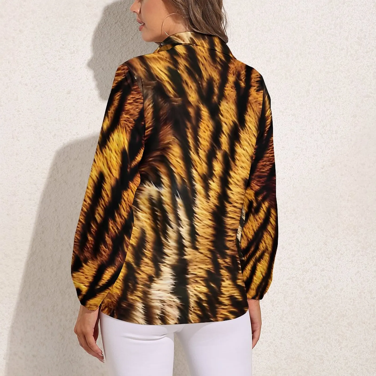 Tiger Skin Texture Blouse Women Animal Print Casual Loose Blouses Long Sleeve Cool Shirt Design Top Big Size