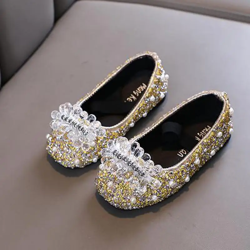 Girls Leather Shoes Fashion Sequins Bling Rhinestone Baby Girl Shoes Soft Bottom Kids Party Shoes Size 21-36 H964