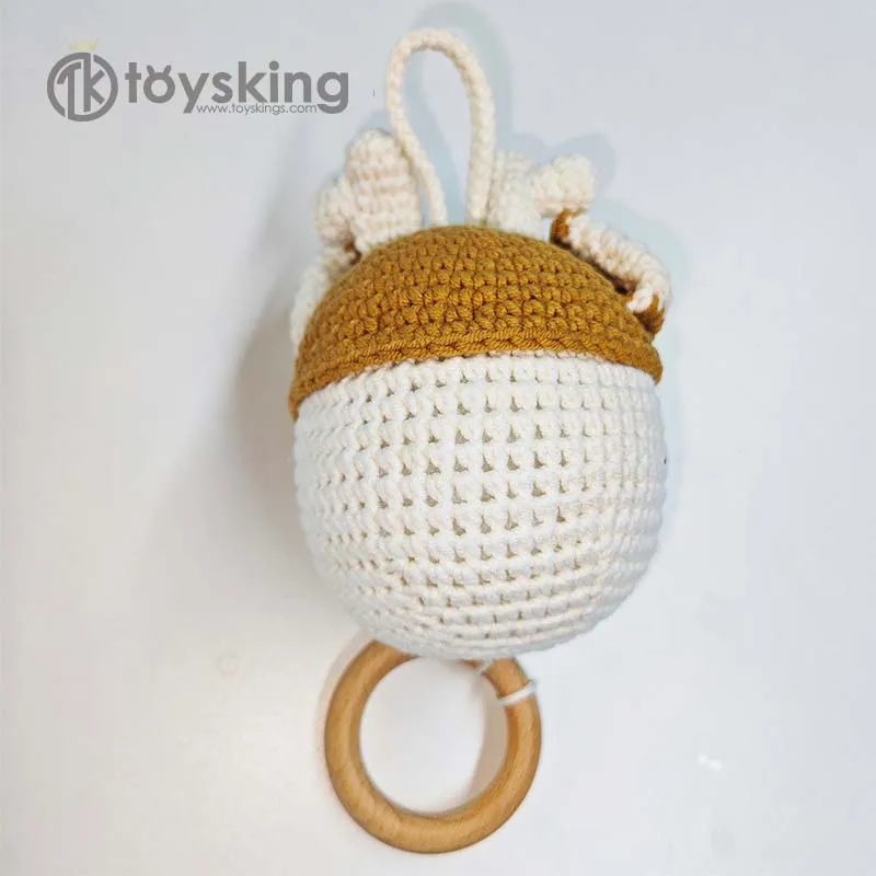 Handmade Crochet Deer Style Music Box Crib Hanging Toy Soft Baby Sensory Toy For Infant Nursery Room Early Educational Play