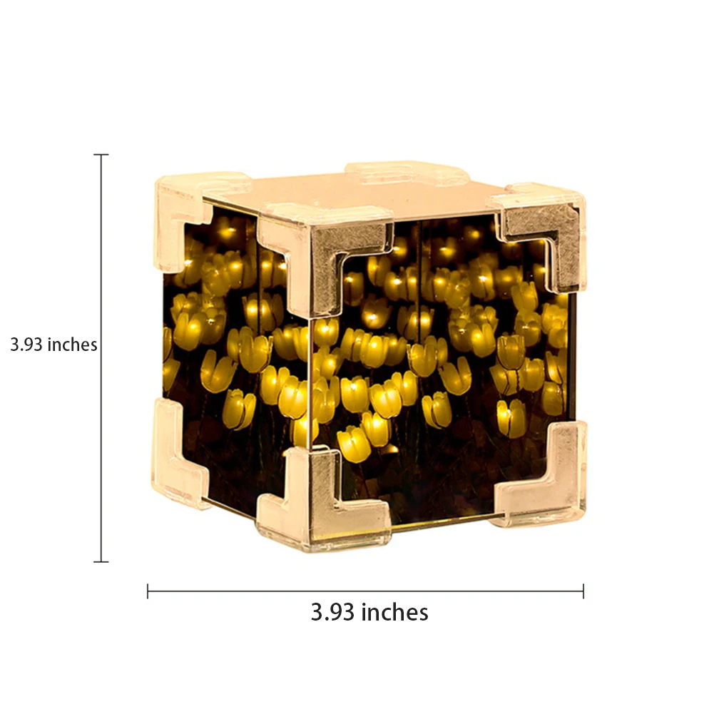 ไฟกลางคืนกระจกทิวลิปแบบทำมือ DIY โคมไฟโต๊ะกระจกทรงลูกบาศก์มหัศจรรย์สำหรับตกแต่งบ้านของขวัญสำหรับสาวๆเพื่อนๆ