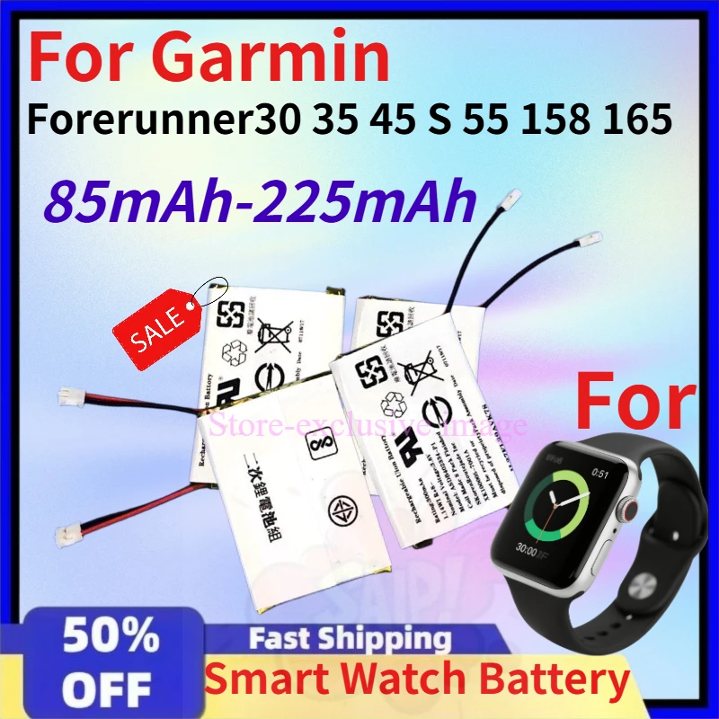 85mAh-225mAh Smart Watch Battery for Garmin Forerunner30 35 45 S 55 158 165 Accessories & Parts High-Quality Compatible Battery