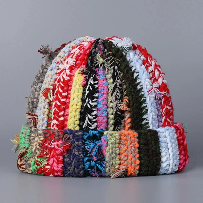 Men’s and Women’s Fashionable, Warm, Unique Handmade Rainbow Knotted Knit Yarn Hats – Winter Knit Beanie Hats