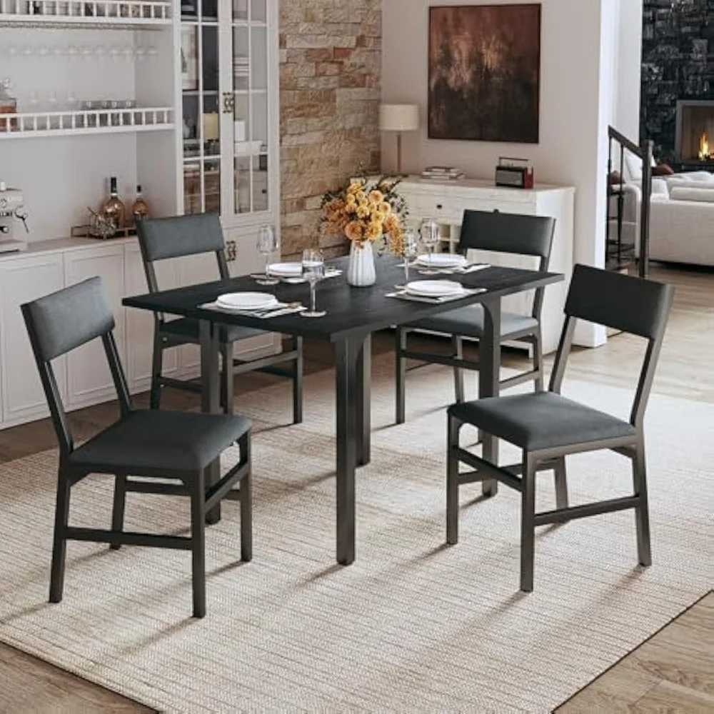 Dining Table Set for 4, Extendable Kitchen Table Cushion Chairs Set of 4, Rectangle Dining Table