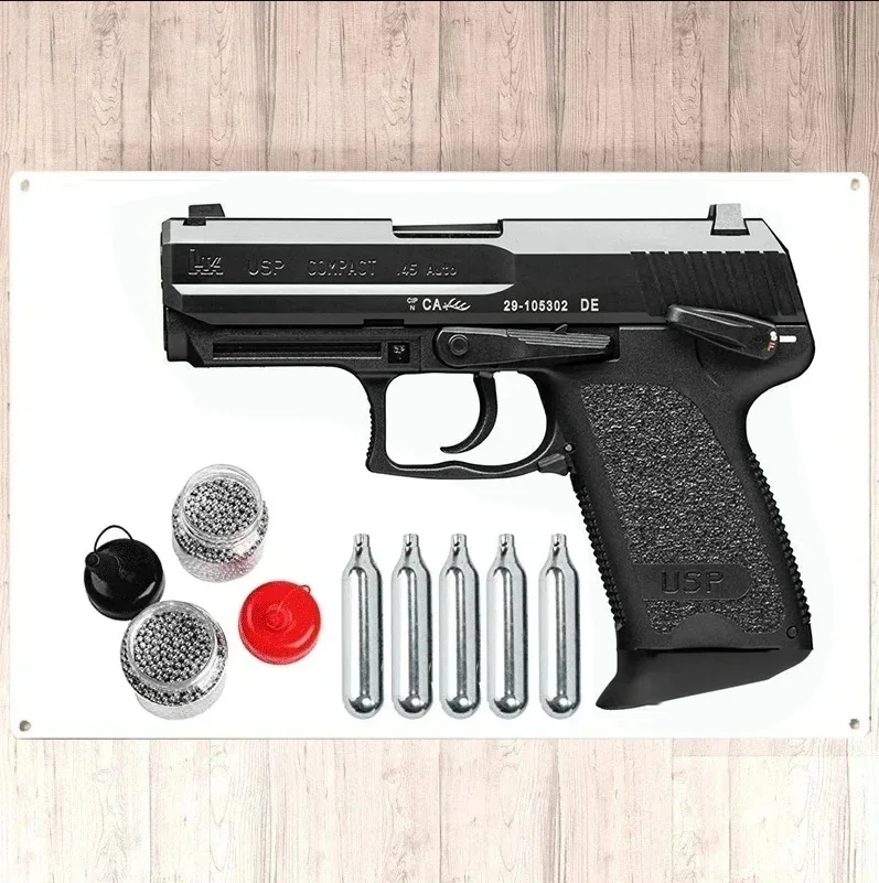 Air Pistol Full Metal CO2 Blowback USP Semi-automatic Pistol Armas 4.5mm 0.177 BBS W/14mm CCW Home Decor Metal Wall Sign