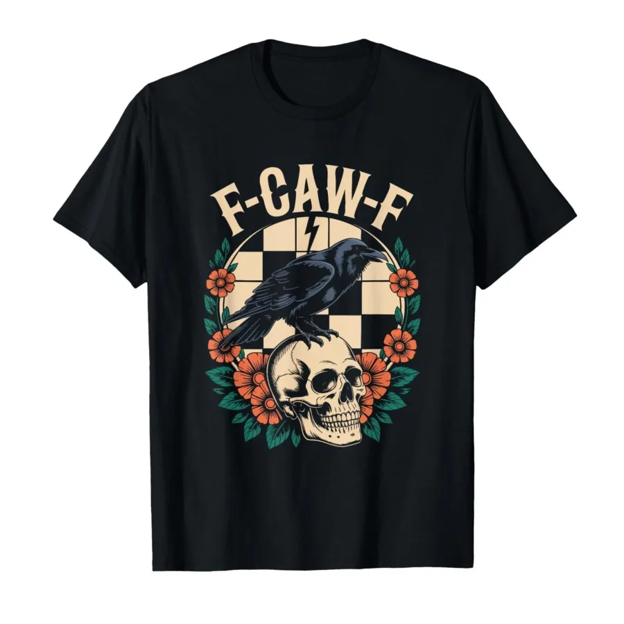 تي شيرت الهالوين F Caw F Crow F-Caw-F على شكل جمجمة الطيور السوداء للرجال والنساء 100% قطن تي شيرت بأكمام قصيرة 0921-1