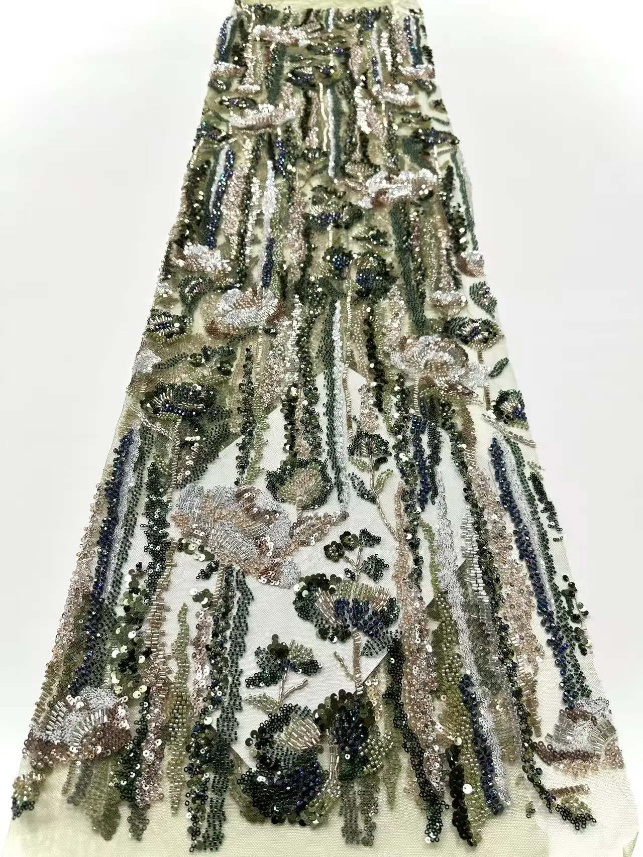 High Quality African Gold Handmade Beaded Lace Fabirc Sewing Sequins Embroidery Nigreian Lace Fabric Women Wedding Dress SZ1424