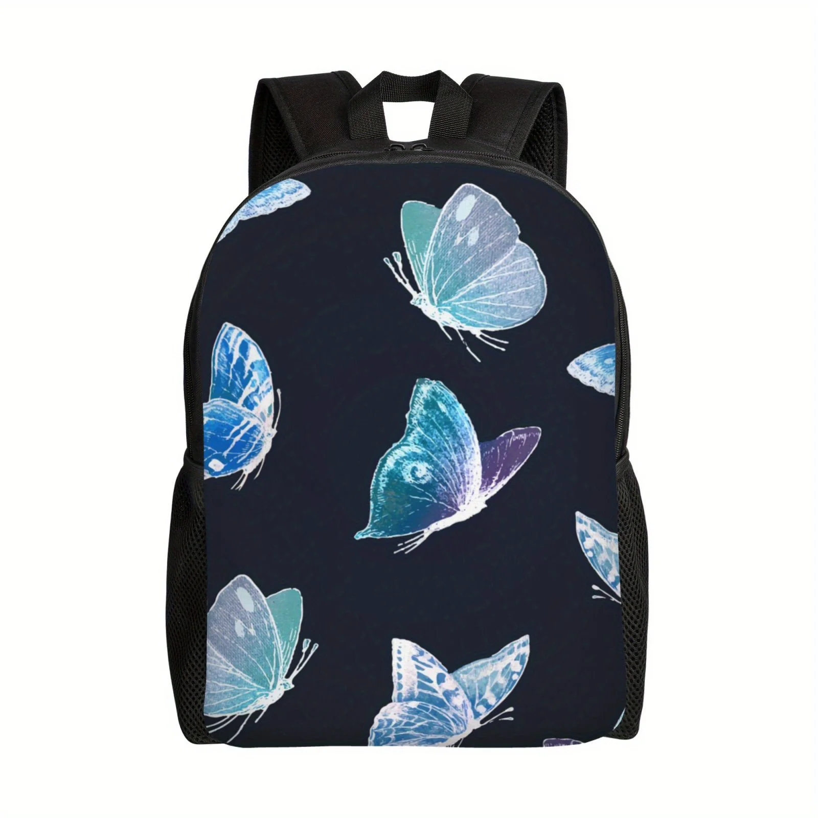 Light colored luminous butterfly print backpack for men and women, lightweight and adjustable large capacity laptop bag