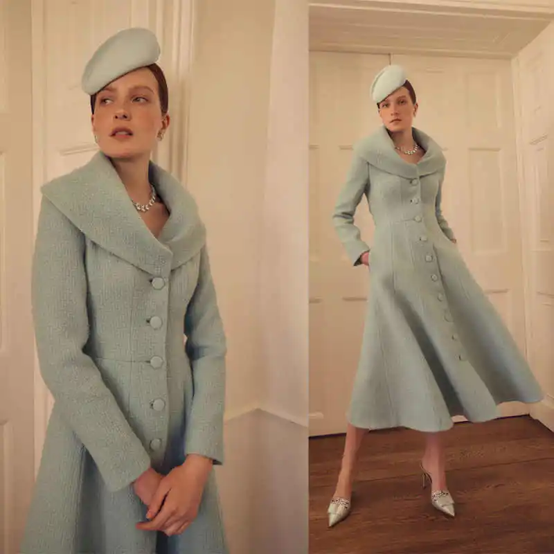 

Vintage Woolen Women Long Overcoat 1 Piece Single Breasted Blazer Formal Prom Dress Customized Office Lady Coat