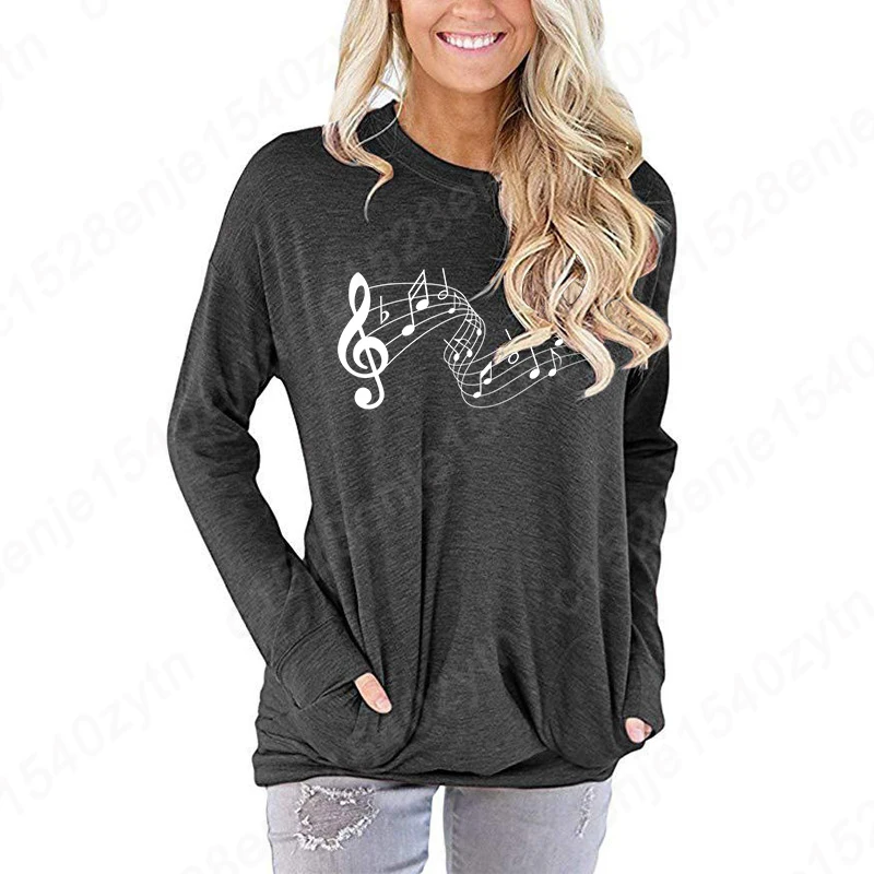 

Autumn Winter Casual Tops Fashion Blouse Music Note Long Sleeve Tee Shirts Ladies Blouses Round Neck Pullovers Women Sweatshirts