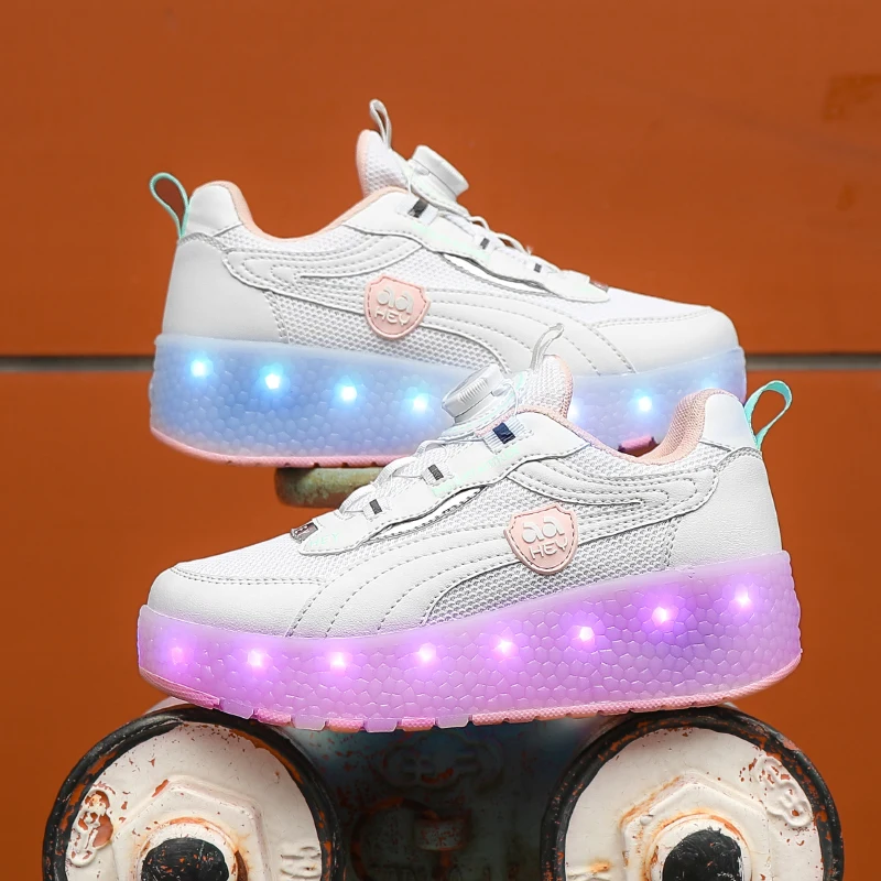 New 28-42 USB Charging Children LED Light Sneakers 2 Wheels Designer Luminous Shoes for Baby Girls Boys Women Kids Roller Skates