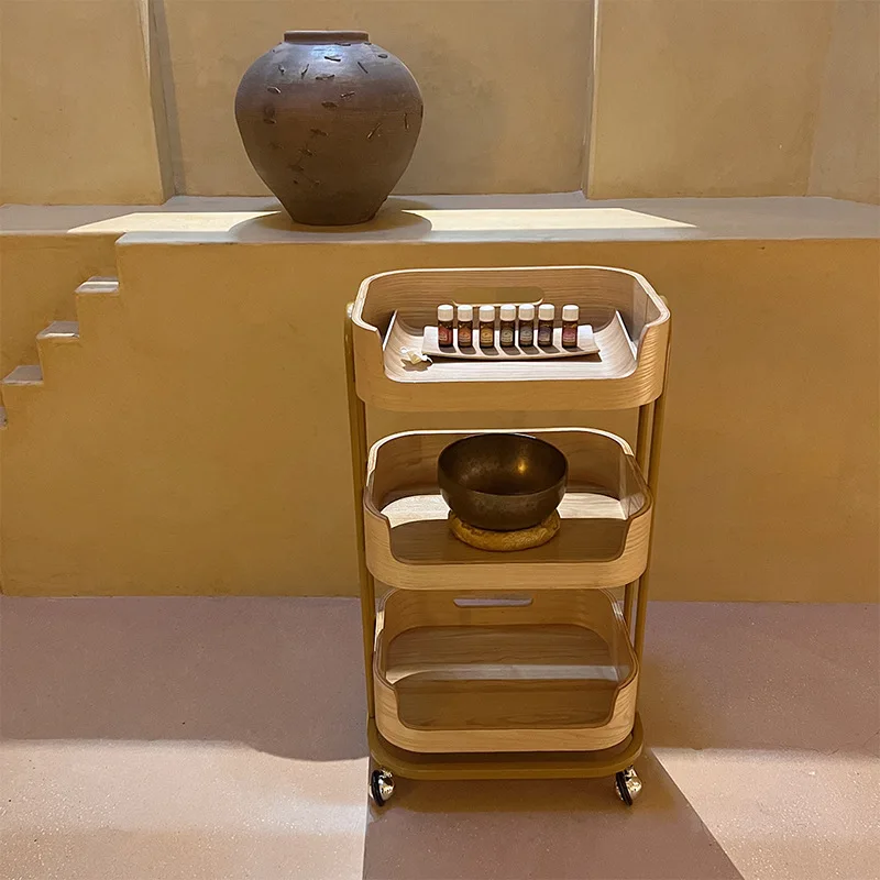 عربة من الخشب الصلب لصالونات التجميل وأداة نادي السبا وإدارة جلد السيارة ورف تخزين الإقامة المنزلية #4