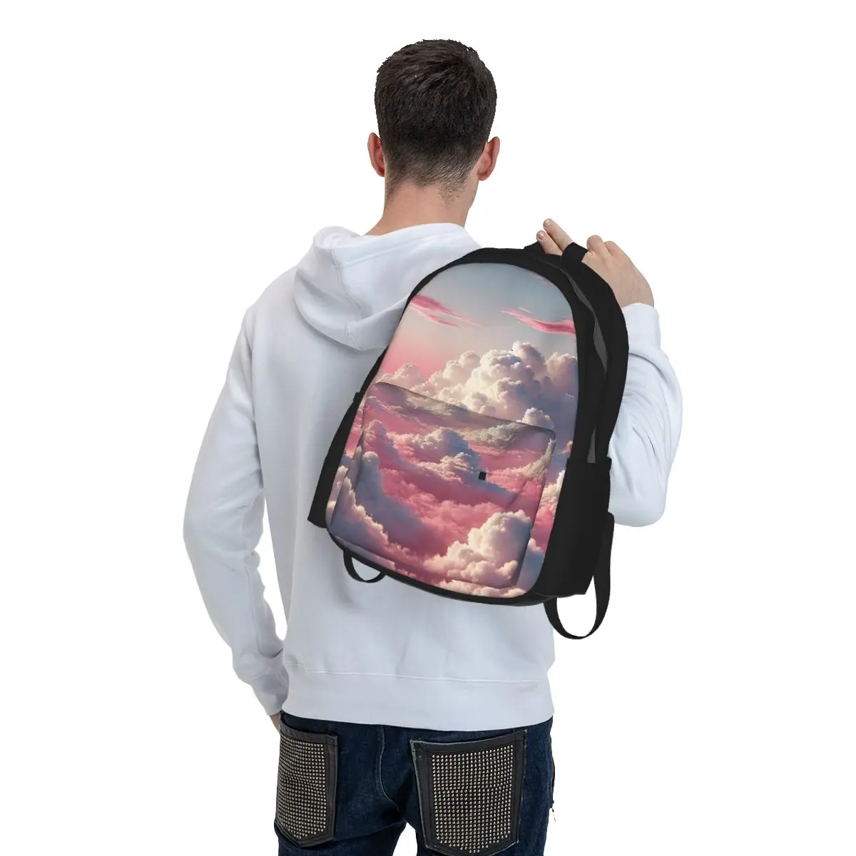 Pink Clouds Sky Large Sunset Glow Student Backpack School Bag Hiking Travel Daypack for Boys Girls Bookbag Shoulder Bags
