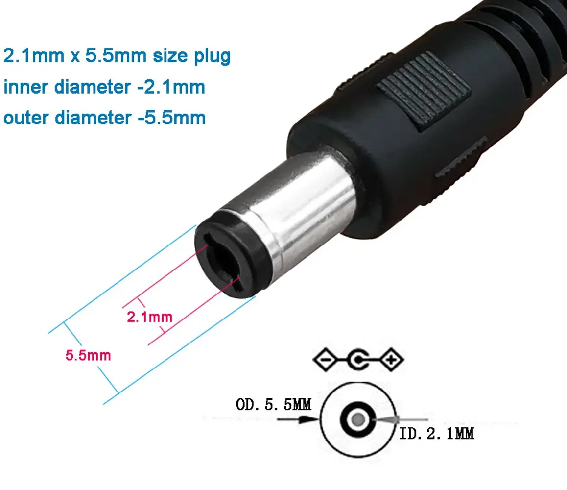20Pack DC Power Cable 12v DC Power Plug Cord Male Connectors 2.1mm x 5.5mm DC Pigtail Adapter Barrel Jack Socket Wire for CCTV