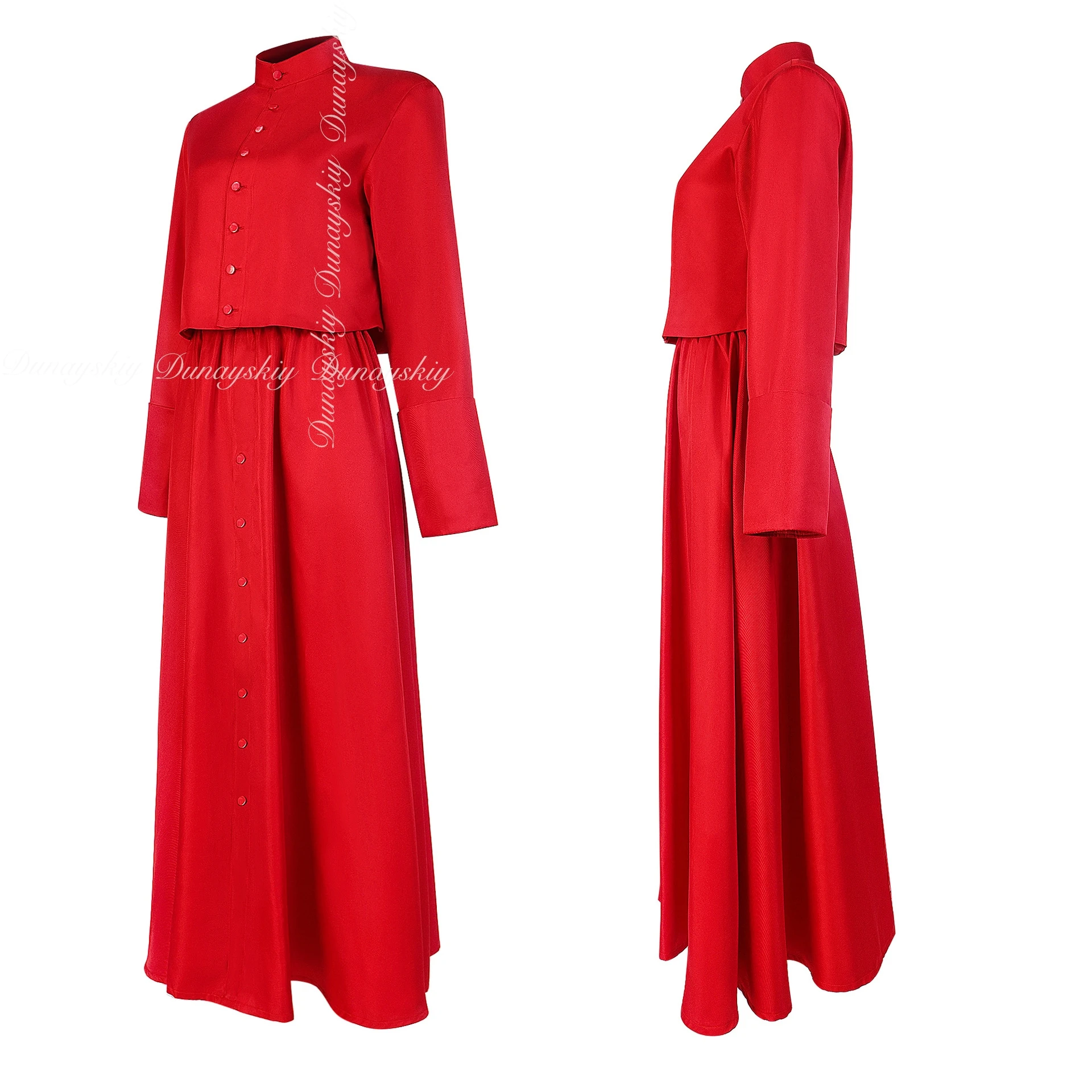 할로윈 여성 무대 코스프레 의상, 스커트 셔츠 포함 사제 코스프레 빨간색 목사 의상 세트