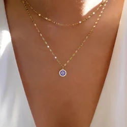 Zcomprend-Collier Pendentif Œil de Sécurité pour Femme, Double Couche, Acier Inoxydable, Bijoux Jules JOChoker, Document Or, Vente en Gros, Tendance