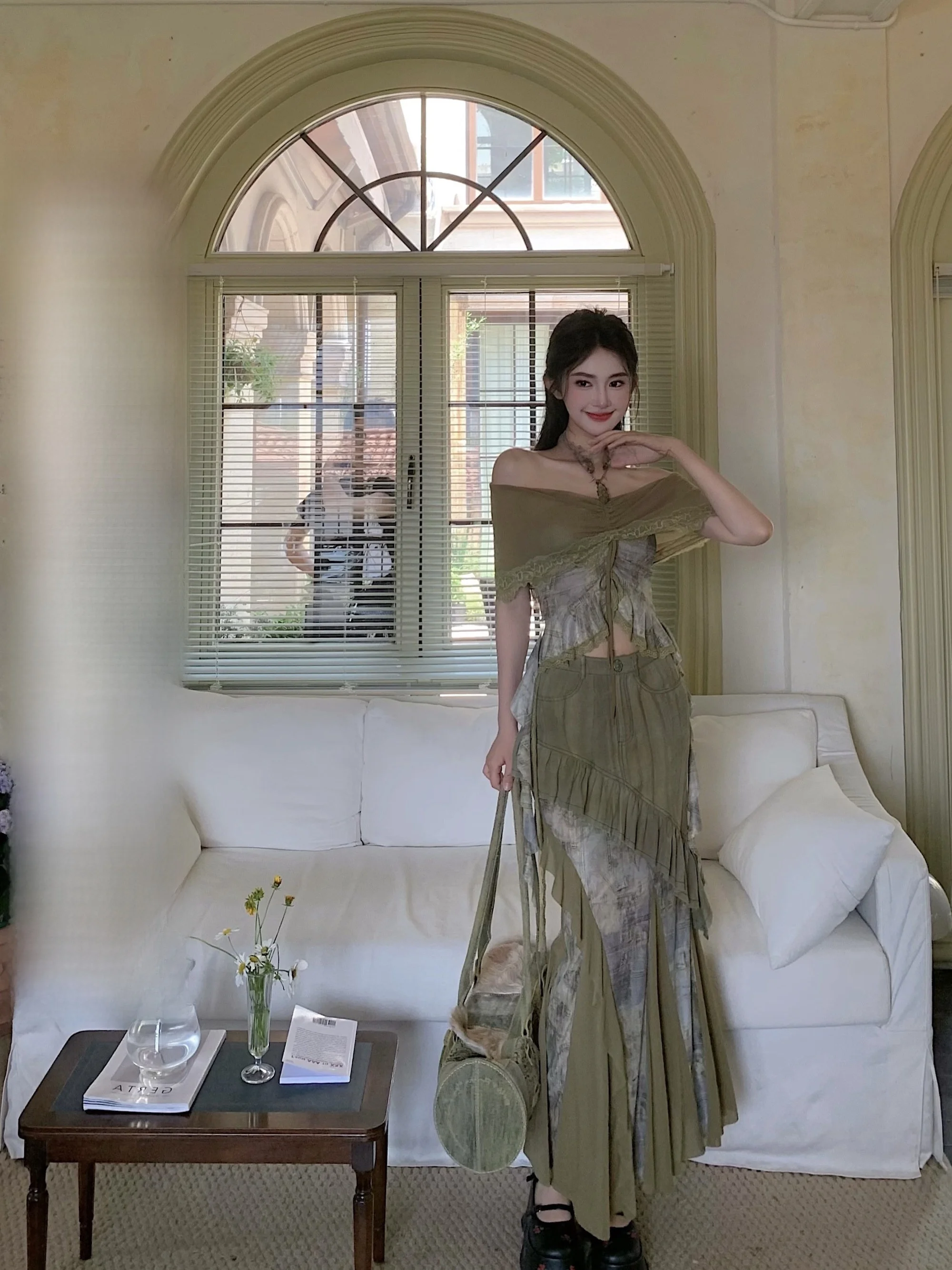 

WALKINK Hippie Forest, маленькая партия, винтажный топ на одно плечо для девочек и комплект с юбкой, женский модный ансамбль, полиэстер