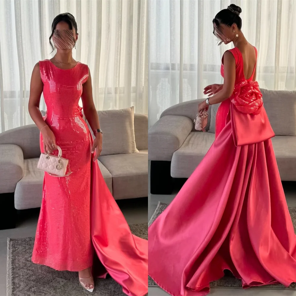 Customized Exquisite pink Satin Evening Dress Temperament Crew Neck Short Sleeves Homecoming Dress Sexy Backless Cocktail Dress