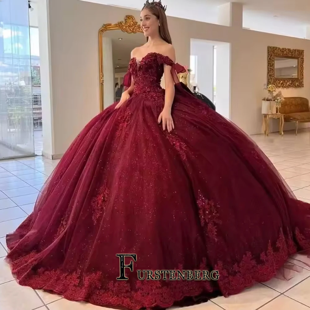 فساتين FURSTENBERG Quinceanera للحلوة 16 ثوب حفلة بطبقات مطوي بفيونكة كبيرة وأربطة مزينة بفيستدو دي نوش حسب الطلب #1