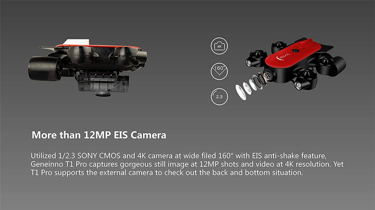طائرة بدون طيار G GENEINNO T1 Pro تحت الماء ROV: كاميرا 4K UHD، الجري 8H، لقطة عن بعد، 128G، فرعية بدون طيار للغوص والصيد
