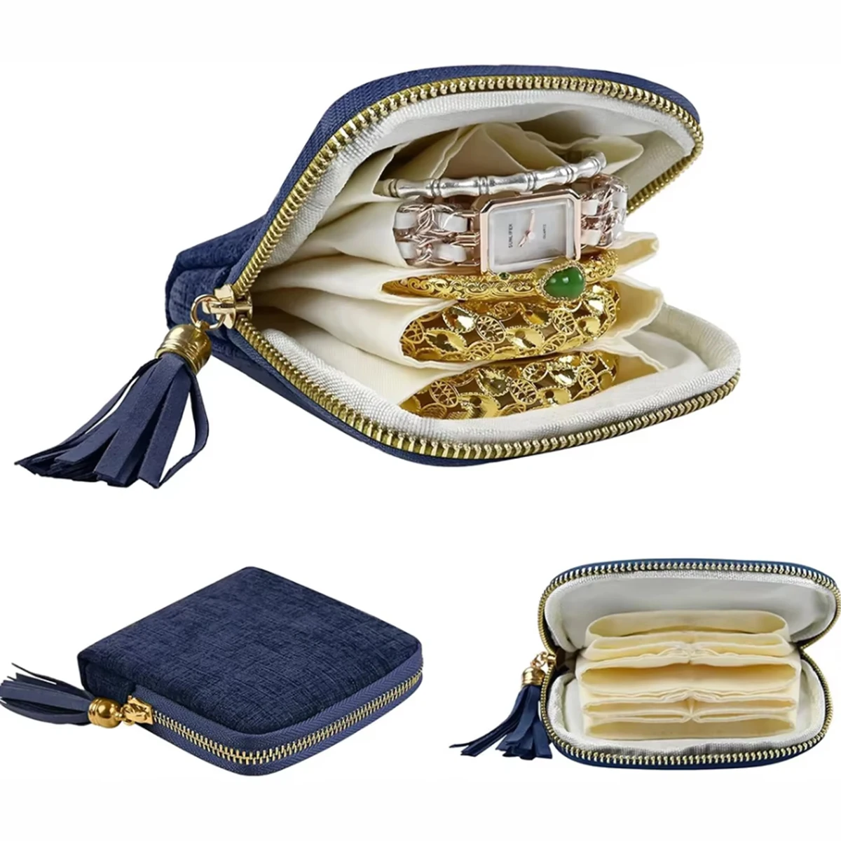 5-Layer Jewelry Storage Bag, Velvet Jewelry Pouch Bags for Watch Bracelet Rings Earring Crystal, Portable Travel Jewelry Case