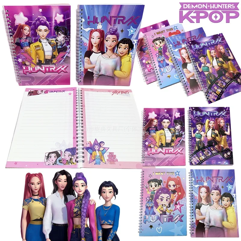 

4Pcs K-POP Demon Hunters Zoey Notebook Anime Rumi Loose-leaf Binder Writing Pads School Office Supplies Planner Diary Stationery
