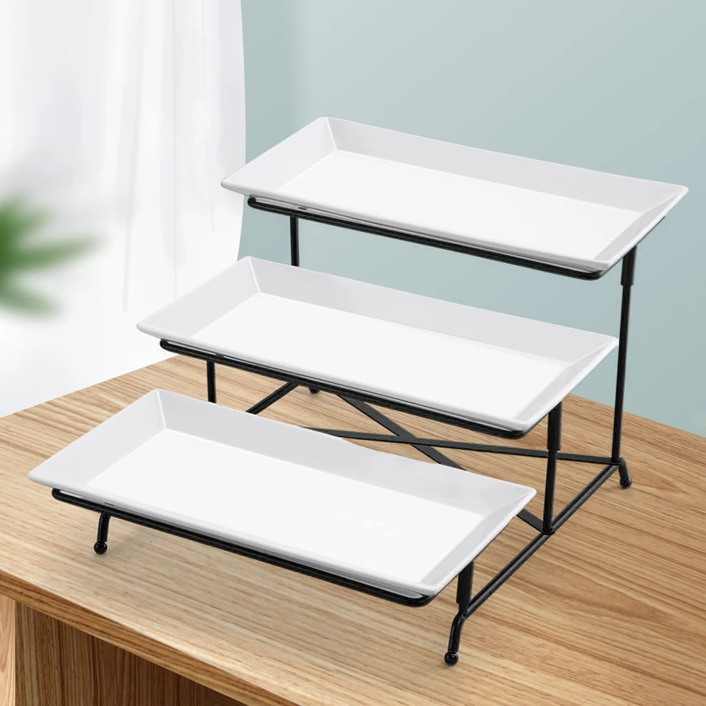 

3 Tier Serving Stand Set & Sturdier Rack Rectangular Serving Tray Set Display Serving Dishes for Party Entertaining Food Display