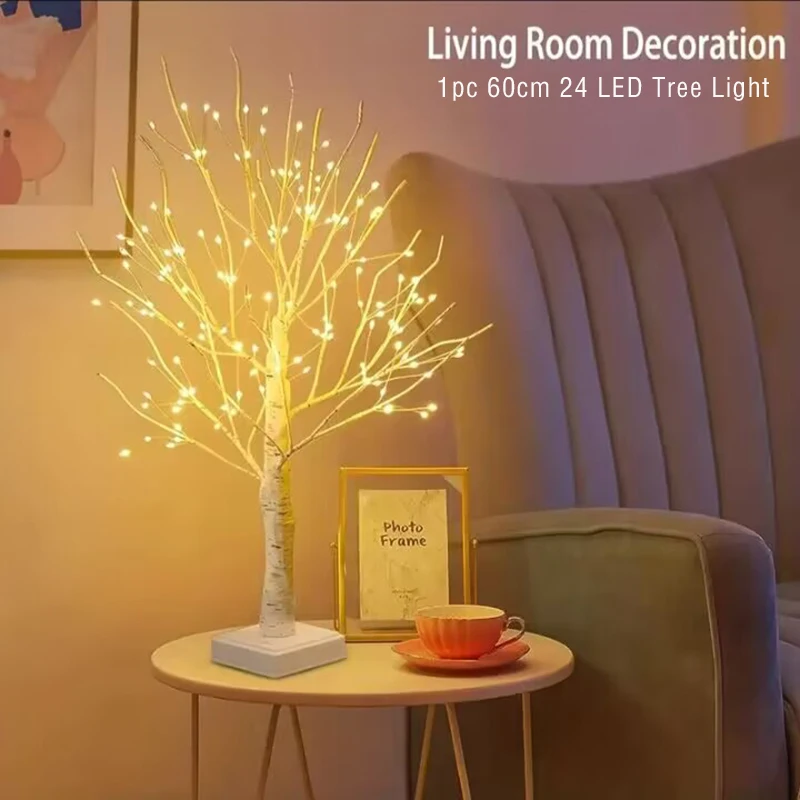 1PC 24LED Atmosphere Birch Tree Light,USB Rechargeable Or 3AA Battery Powered,Perfect Decoration For Holiday