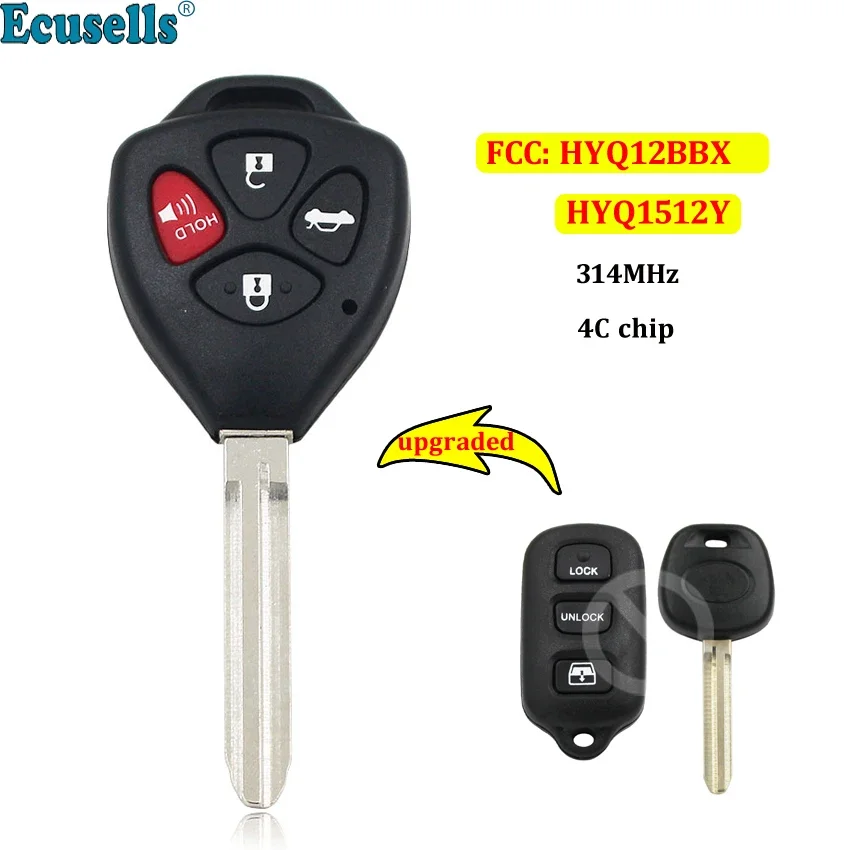 Upgraded Remote Key Fob 314MHZ for Toyota Avalon 1998-2004 with 4C Chip FCC: HYQ12BBX HYQ1512Y Uncut TOY43 Blade