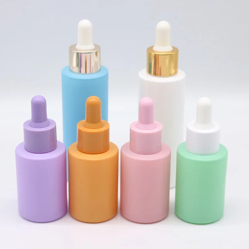 240pcs/lot In stock wholesale custom Macarons skin care serum bottle 30ml glass dropper bottle Pink Green Blue Orange Yellow