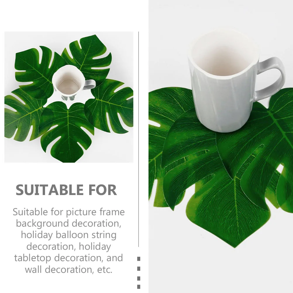 

12pcs Green Leaf Tablecloth Monstera Fake Leaves Tropical Artificial Plants For Party Wedding Holiday Decor Background Washable