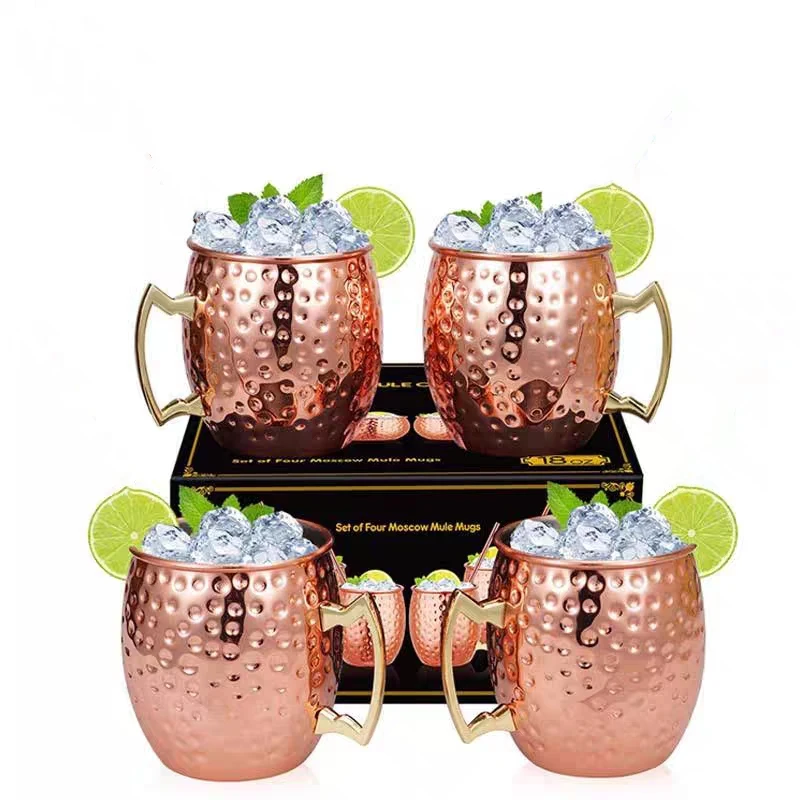 

4pcs Mug With Color Box Hammered Copper Plated Moscow Mule Mug Beer Cup Coffee Cup Mug Copper Plated