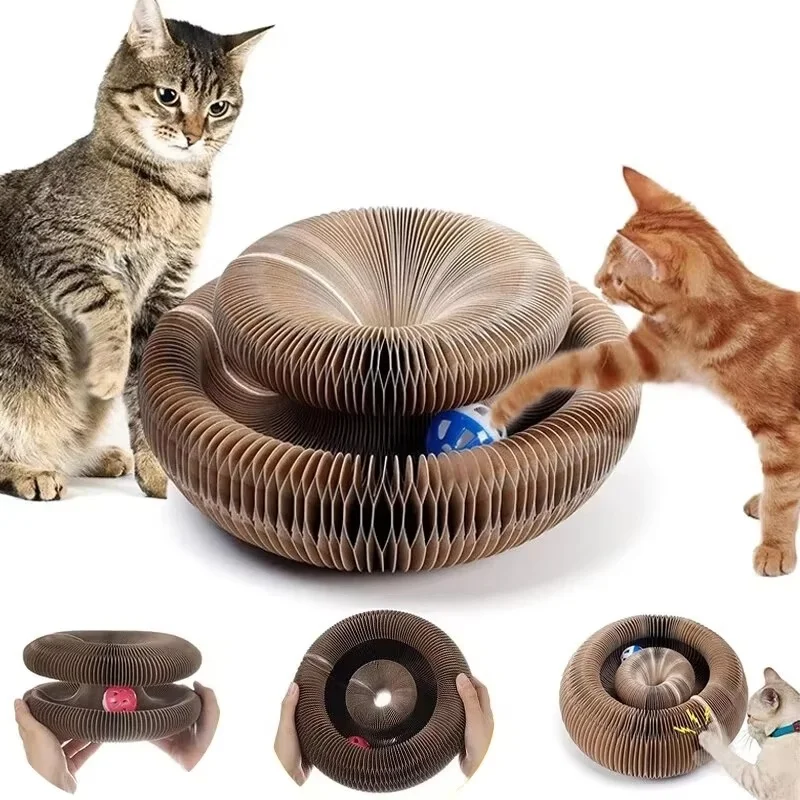 Interactive Cat Scratcher Toy With Rolling Balls - Foldable Magic Organ Design Cardboard Construction Play Exercise For Kittens