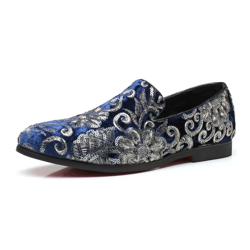 Floral Pattern Mens Comfortable Driving Loafers Light Moccasins Men Fashion Sequins Bling Party Wedding Flats
