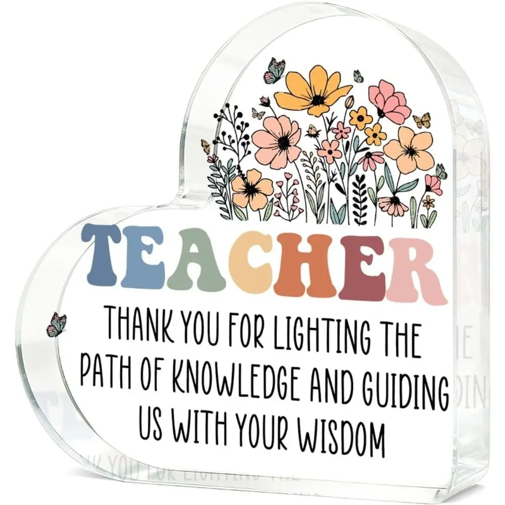 Acrylic Heart Teacher Appreciation Gift, Birthday Christmas Retirement Desk Decor for Male & Female Teachers