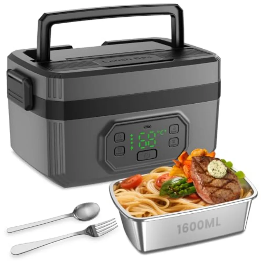 

Cordless Electric Lunch Box with 24000mAh Battery Self Heating Lunch Box with Timer and Delay Start 1.6L Portable Food Warmer f