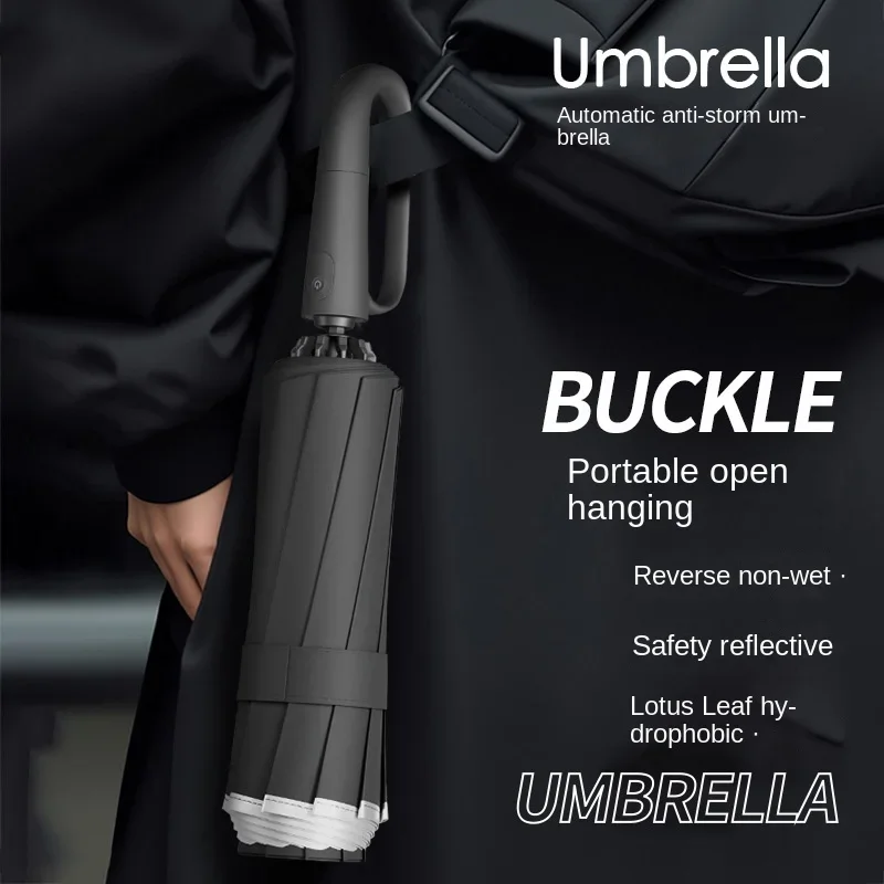 Premium Feeling Reverse Ring Buckle UV Umbrella Triple Folding Fully Automatic Parasol Wind and Rain Resistant Umbrella
