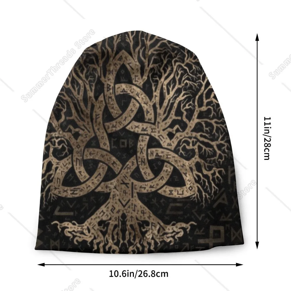 Winter Warm Bonnet Homme Knit Hats Tree Of Life With Triquetra On Futhark Beanie Cap Vikings Beanies Caps Men Women