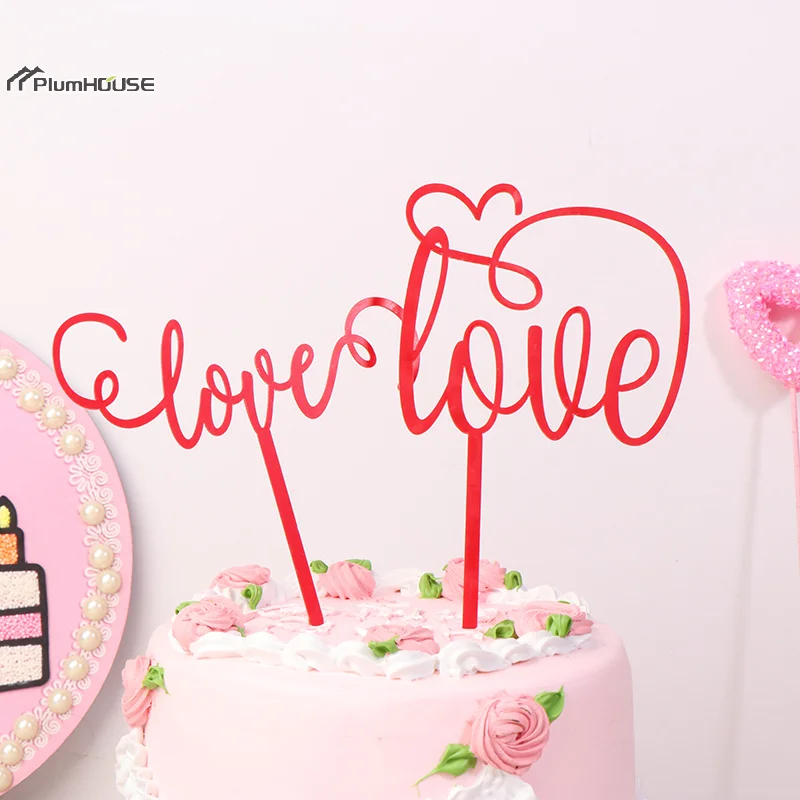 5Pcs Valentine’s Day Plastic Cupcake Topper Red Love Letter Cake Decor Happy Party Decor For Home 2025 Celebrate February 14