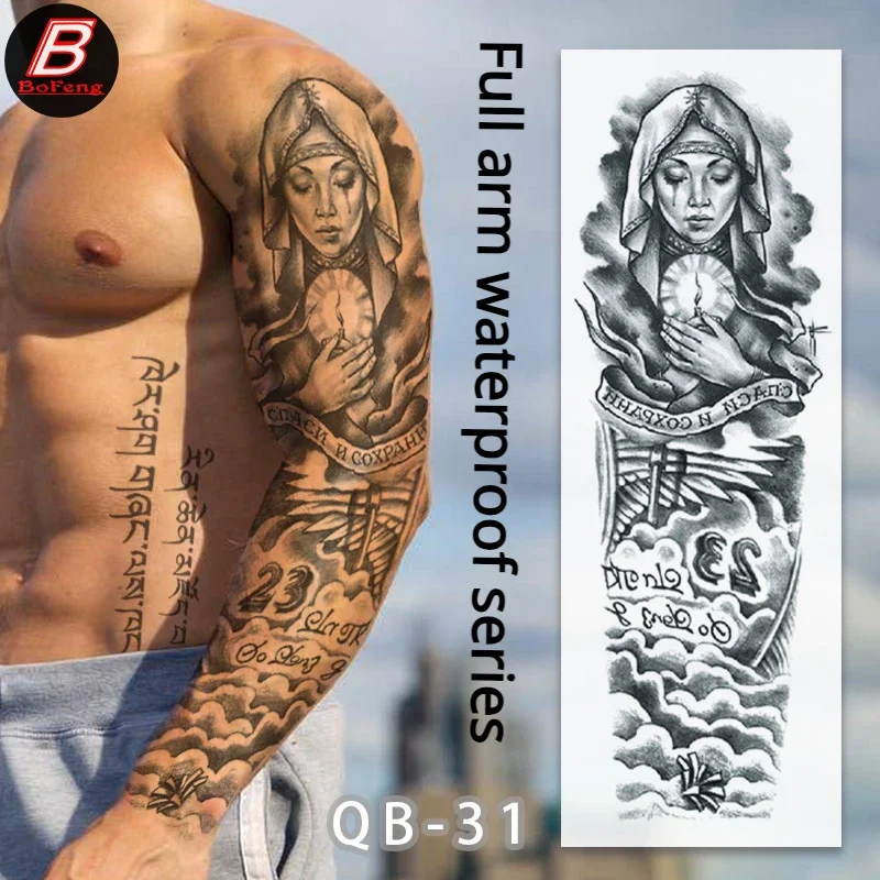 Pegatina de tatuaje temporal a prueba de agua para hombres y mujeres, tatuaje de brazo completo, tamaño grande, Flash, tatuajes falsos, manga, arte de tatuaje, 40 diseños