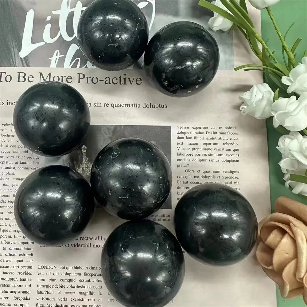 Natural Shungite Sphere Stone Healing Crystal Ball with Quartz Point Radiation Shield Home Decor Mineral