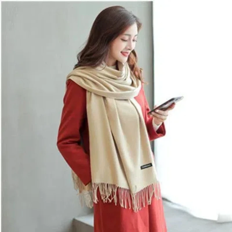 200*70cm Khaki Color Scarves Warm Thick Soft Long Tassel Women Scarf Women Winter Scarf Versatile Large Shawl Cashmere Scarves