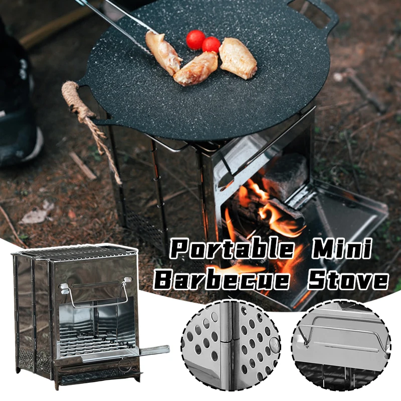 

Mini Portable Camping Grill Folding Stainless Steel Charcoal BBQ Stove Outdoor Barbecue Firewood Burner for Hiking Picnic
