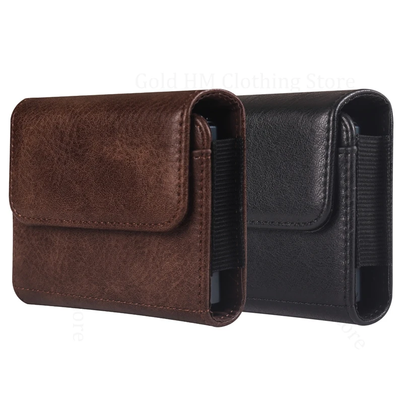

For Samsung Galaxy Z Flip7 6 5G Elastic Leather Phone Pouch Cover For Samsung Z Flip6 5 4 Magnetic Flip Card Case Belt Waist Bag